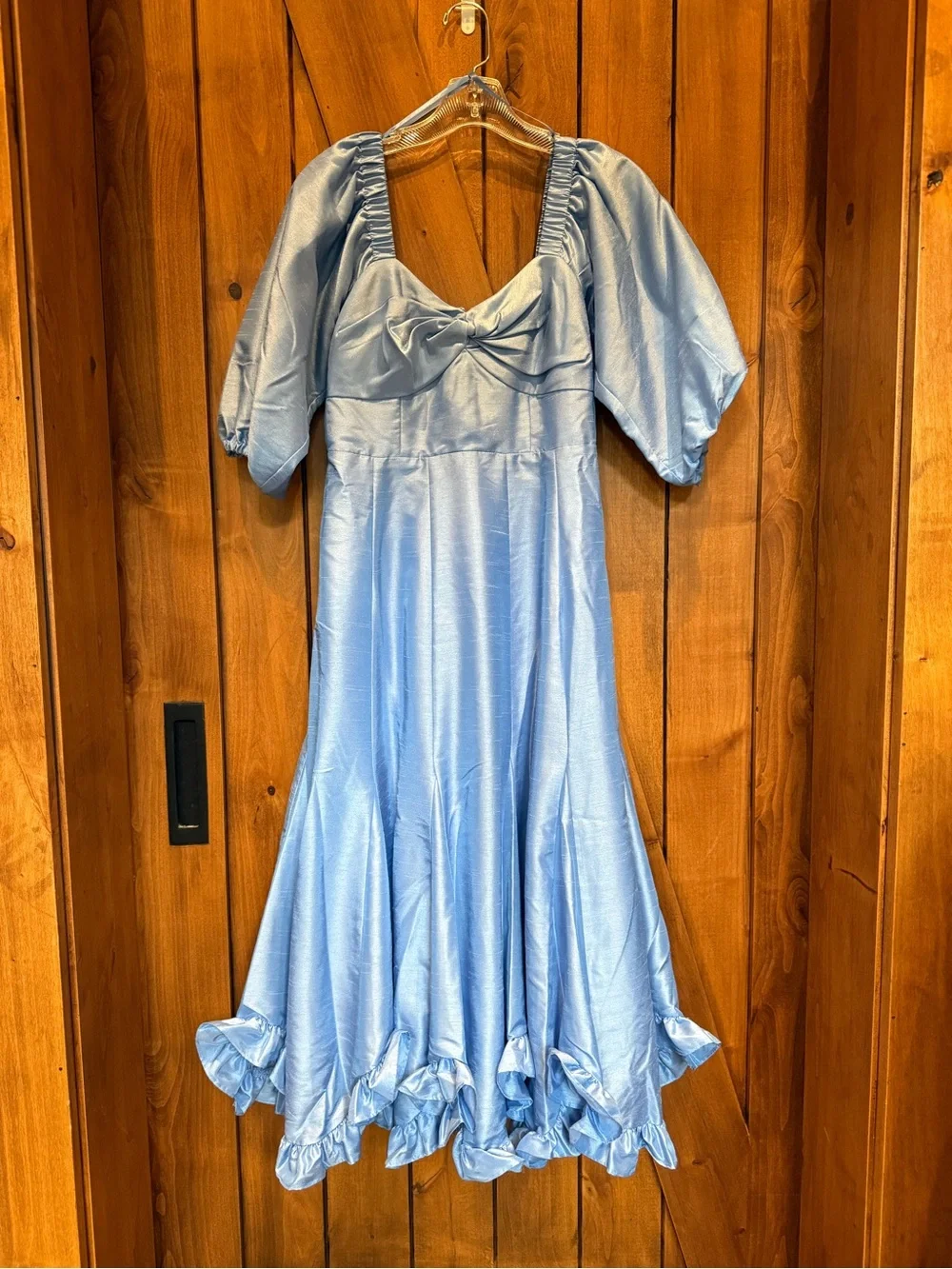 Anthropologie NWT Light Blue Twist Front Puff Sleeve Ruffle Hem Dress XSP